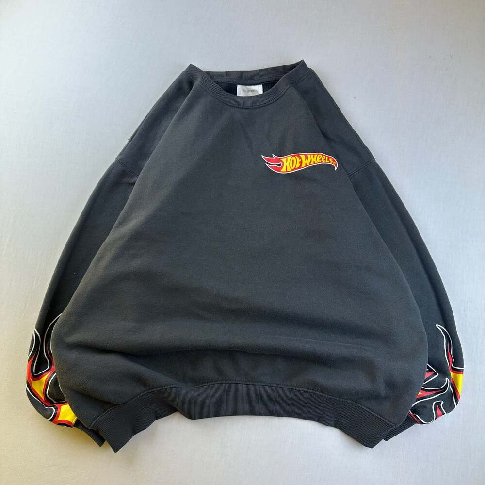 Hot Wheels Black Fleece Pullover Sweatshirt with Flame Design, S/P